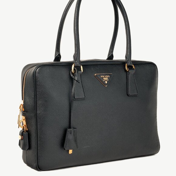 Prada Black Saffiano-Leather Top-Handle Briefcase - Picture 2 of 14